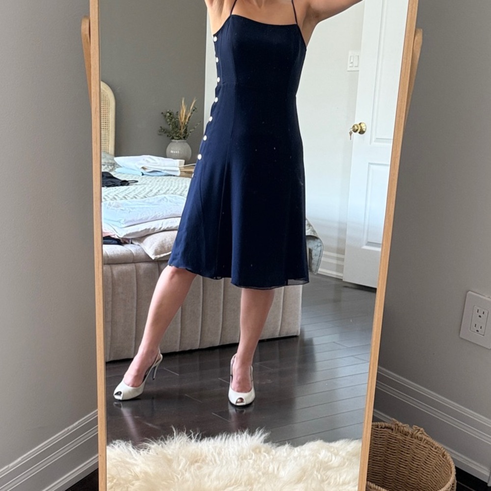 Wilfred Midnight Blue Midi Dress with Button Details